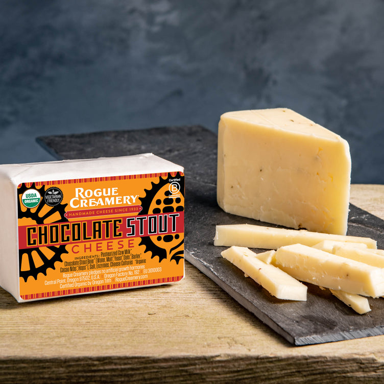 Chocolate Stout cheese on stone cutting board