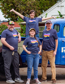 Rogue Creamery Cheese Shop team in front of blue truck