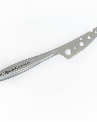 Rogue Creamery branded cheese knife on white background