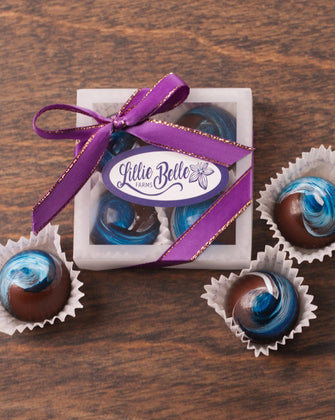 Organic Bon Bon Chocolates from Lillie Belles Chocolates on wooden table