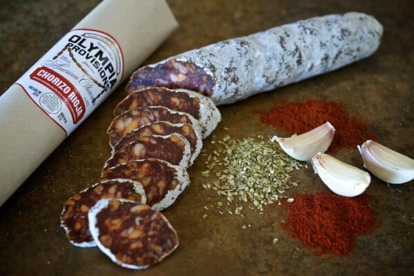 Olympia Provisions Chorizo Rioja with garlic cloves and cayenne pepper